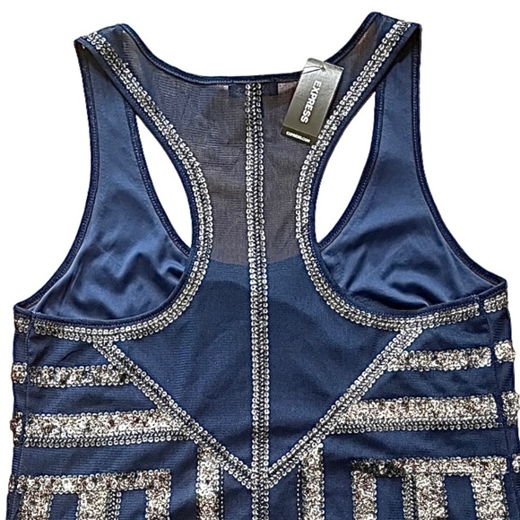 Express Top Womens Small Sequins Cocktail Blue Tank Top Razor Back - Picture 4 of 7